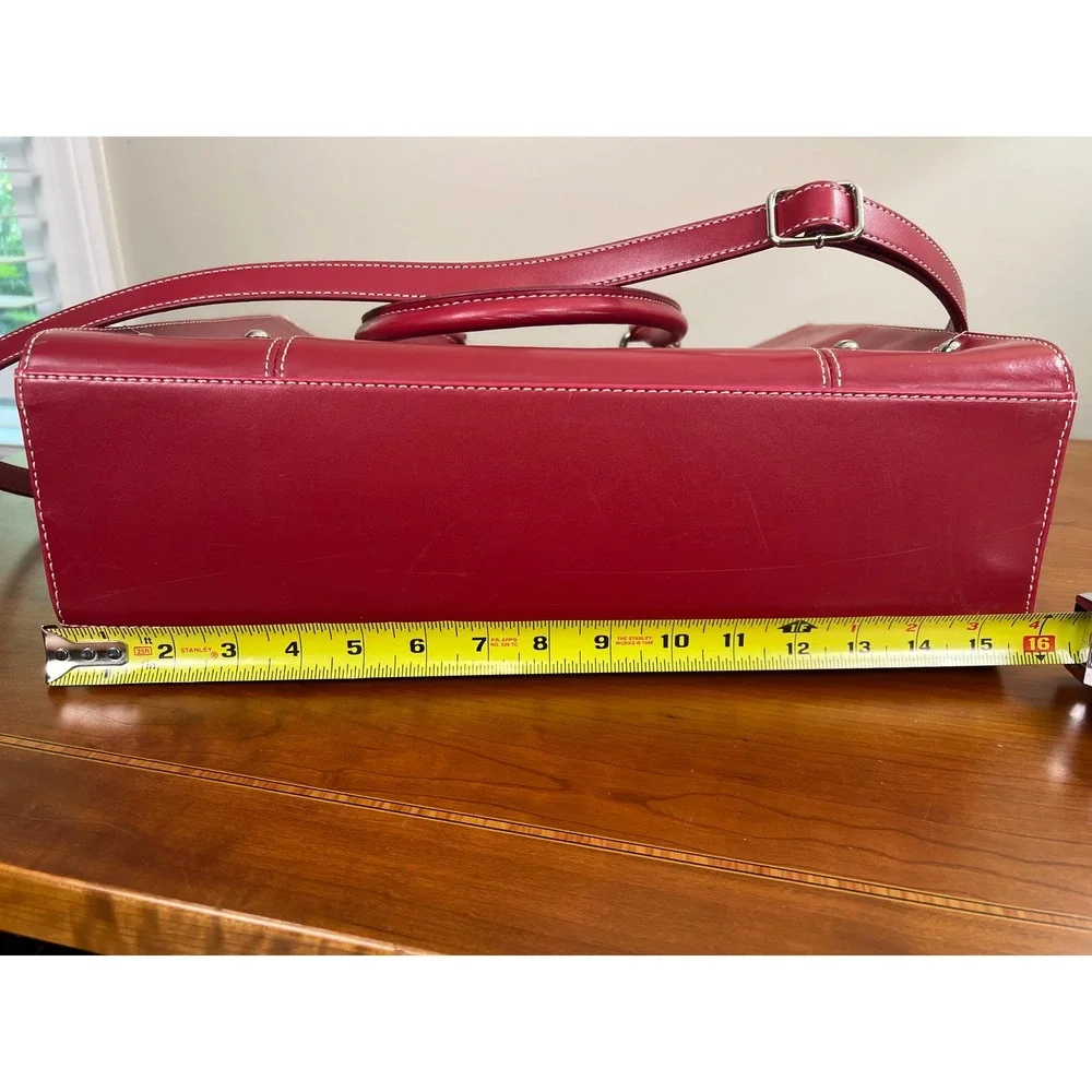 Wilsons Leather Red Laptop Tote Bag Women Work Briefcase Snakeskin Lining Large